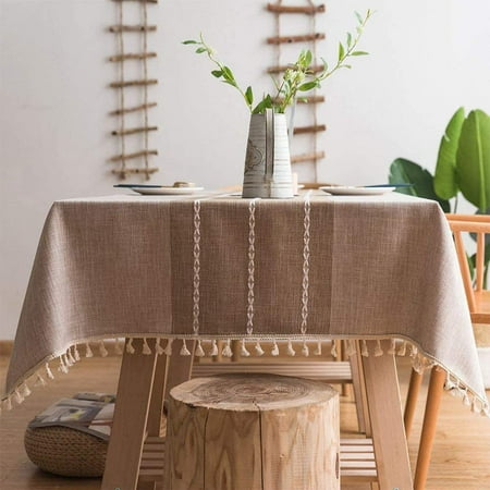 

Waterproof Tablecloth Embroidery Burlap Linen with Tassel - Heavy Duty Wrinkle Free Rectangle Table Cloth Tables Rustic Farmhouse Tablecloths for Outdoor Indoor Use