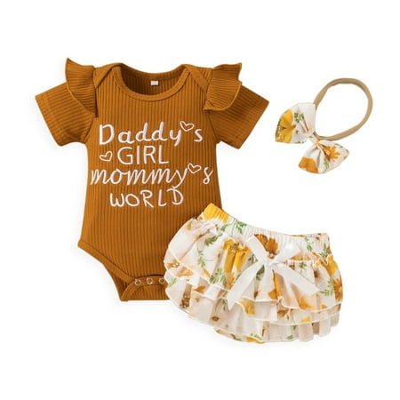 GRNSHTS Infant Baby Girls Summer 3Pcs Outfits Short Sleeve Letter Embroidery Romper + Ruffles Floral Shorts + Bowknot Headband Set (Brown 0-3 Months)
GRNSHTS Infant Baby Girls Summer 3Pcs Outfits Short Sleeve Letter Embroidery Romper + Ruffles Floral Shorts + Bowknot Headband Set (Brown 0-3 Months)