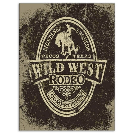 DESIGN ART Designart 'Wild west rodeo' Farmhouse Contemporary Art on wrapped Canvas - Brown