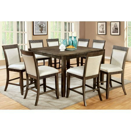 Furniture of America Midkiff Transitional 9 Piece Counter Height Wood Dining Table Set