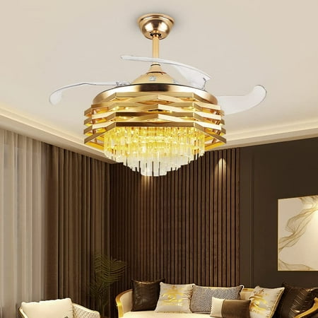 FINE MAKER Crystal Ceiling Fans with Light Remote Control Retractable Fandelier Invisible Blades 3-Color LED Light Chandelier Fan for Bedroom Living Room Hotel 42 inch
FINE MAKER Crystal Ceiling Fans with Light Remote Control Retractable Fandelier Invisible Blades 3-Color LED Light Chandelier Fan for Bedroom Living Room Hotel 42 inch