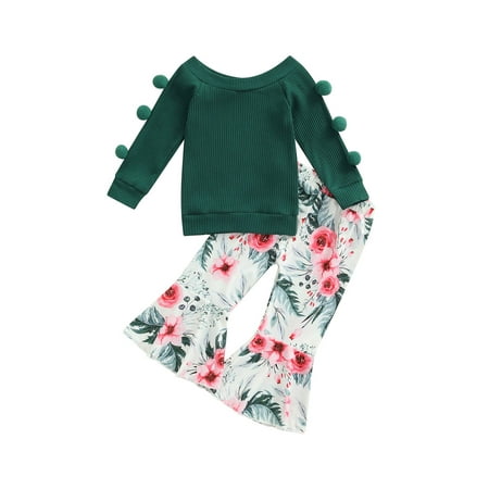 FOCUSNORM Toddler Baby Girl Clothes Off Shoulder Tube Top Shirt Bell Bottom Jeans Pants Summer Outfits