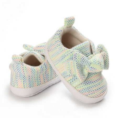 Infant Newborn Baby Flats Canvas Bowknot Princess Dress Shoes No-Slip First Walkers