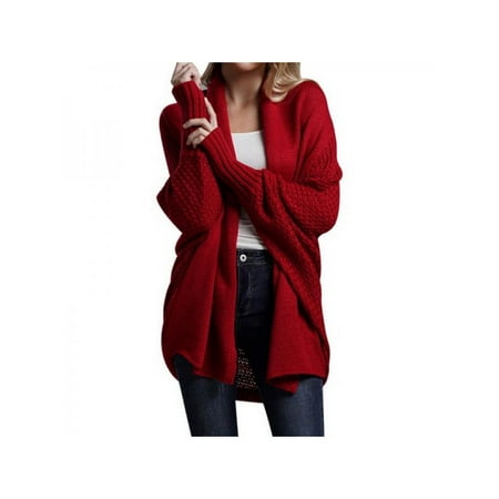 Autumn And Winter New Knit Cardigan Solid Coloar Bat Sleeve Sweater Coat For Women