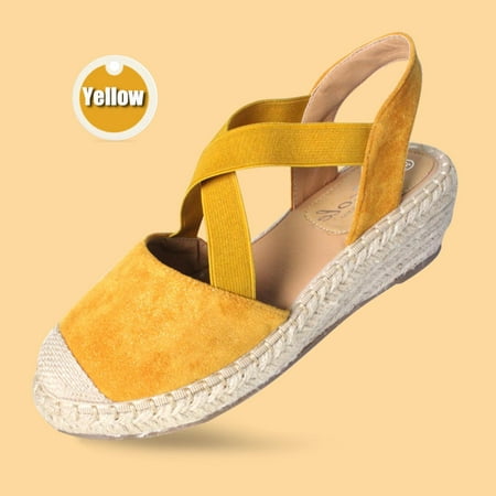 Floenr Womens Sandals Flip Flops for Women Women s Ladies Cross Elastic Belt Wedges Heel Sandals Footwear Beach Shoes