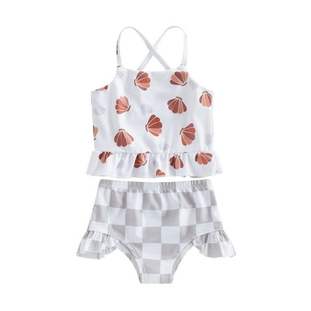 Kids Girls 2pcs Swimsuits Shells Print Bikini Bathing Suit Sleeveless Bow Sling Tank Tops with Plaid Shorts Split Swimwear
Kids Girls 2pcs Swimsuits Shells Print Bikini Bathing Suit Sleeveless Bow Sling Tank Tops with Plaid Shorts Split Swimwear