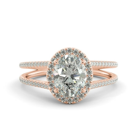 2.32 ct Oval Brilliant Moissanite & Round Diamond Engagement Ring 18k Rose Gold