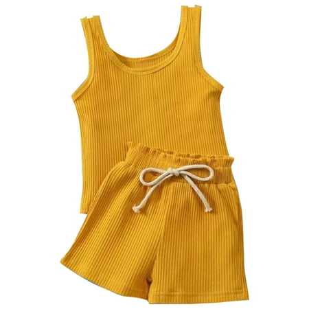Baby Toddler Girls Outfit Set Summer Solid Color Sleeveless Round Neck T Shirt Casual Tie Shorts Two Piece Suit For 2-3 Years
Baby Toddler Girls Outfit Set Summer Solid Color Sleeveless Round Neck T Shirt Casual Tie Shorts Two Piece Suit For 2-3 Years
