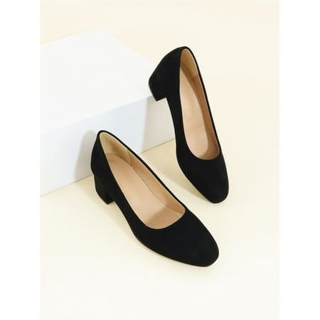 Faux Suede Square Toe Chunky Heeled Court Pumps Women‘s Footwear