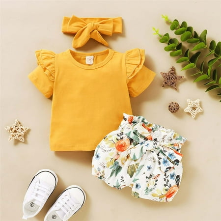 BadyminCSL Toddler Kids Baby Girls Short-sleeved Top Floral Shorts Hair Band Clothes Set
BadyminCSL Toddler Kids Baby Girls Short-sleeved Top Floral Shorts Hair Band Clothes Set