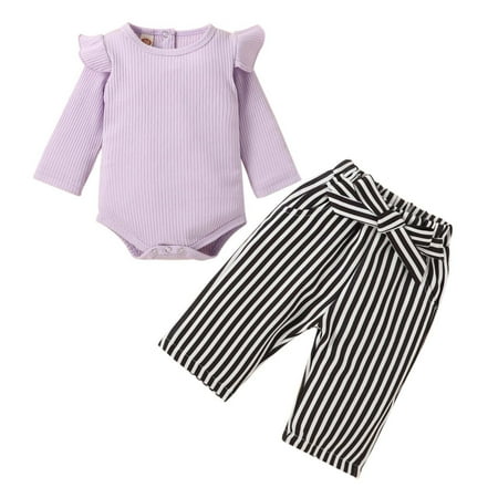 Baby Summer Clothes Toddler Girls Cotton Strip Flying Sleeves Romper Black Striped Belt Trousers Suit Clothing Outfits
Baby Summer Clothes Toddler Girls Cotton Strip Flying Sleeves Romper Black Striped Belt Trousers Suit Clothing Outfits
