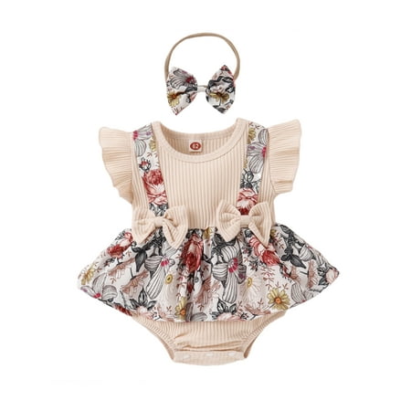 aturustex Infant Baby Girl Summer Outfit Ribbed Ruffle Crew Neck Fly Sleeve Bowknot Floral Print Romper and Bowknot Headwear Set
aturustex Infant Baby Girl Summer Outfit Ribbed Ruffle Crew Neck Fly Sleeve Bowknot Floral Print Romper and Bowknot Headwear Set