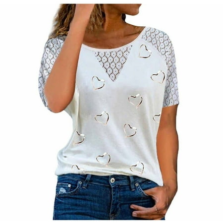 Crop Tops for Women Tunic Tops Women s Fashion Printed T-shirt Short Sleeves Blouse Round Neck Casual Lace Tops Womens Workout Tops Summer Savings Black Shirts for Women White L
Crop Tops for Women Tunic Tops Women s Fashion Printed T-shirt Short Sleeves Blouse Round Neck Casual Lace Tops Womens Workout Tops Summer Savings Black Shirts for Women White L