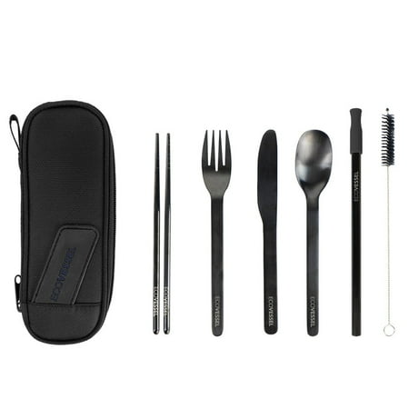 EcoVessel WANDERWARE Stainless Steel Cutlery Set Reusable Utensil Set with Carry and Travel Pouch – 6 Pcs (Black Shadow)
EcoVessel WANDERWARE Stainless Steel Cutlery Set Reusable Utensil Set with Carry and Travel Pouch – 6 Pcs (Black Shadow)