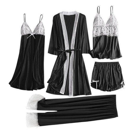 5Pcs Sexy Women Pajamas Sets Ladies Satin Lace Trousers Shorts Nightdress Robe Pajamas Lingerie
5Pcs Sexy Women Pajamas Sets Ladies Satin Lace Trousers Shorts Nightdress Robe Pajamas Lingerie