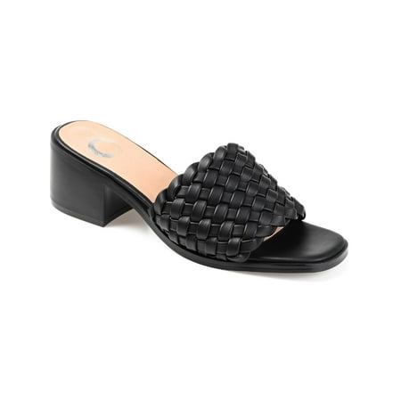 Journee Collection Womens Fylicia Woven Detail Slip On Stacked Heel Sandals