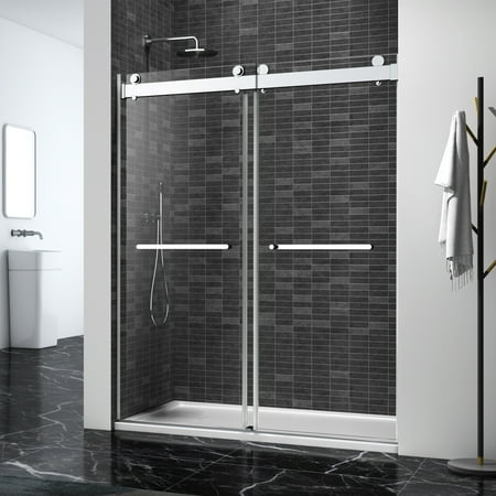 Petsdo 60*76 Double Sliding Frameless Shower Door Brushed Nickel With Buffer