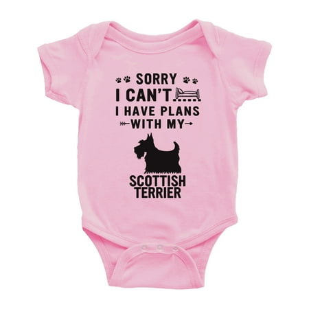 Sorry I Can t I Have Plans With My Scottish Terrier Love Pet Dog Funny Baby Bodysuit (Pink 18-24 Months)