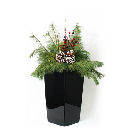 Algreen Modena 22-In. Square Taper Planter, Self-Watering, Glossy Black