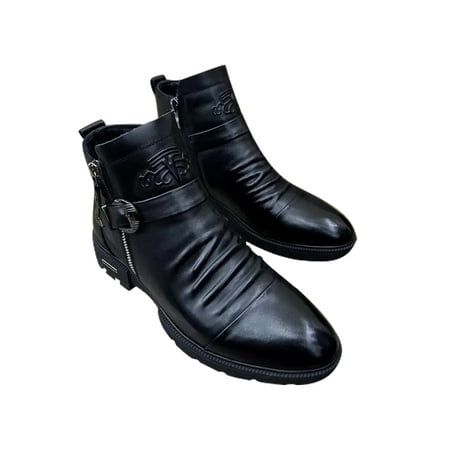 

Harsuny Men Dress Boot Zipper Boots Casual Ankle Booties Formal Non Slip Comfortable Leather Shoes Comfort Black 6