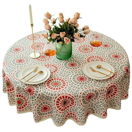 

Round Tablecloth american Pastoral Thicken Floral Tablecloth With Lace circle Table Cover For Living Room Picnic BBQ Festival Birthday Garden -G-120cm