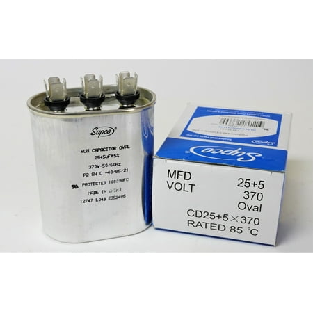 Supco CD25+5X370 HVAC Motor Oval Dual Run Capacitor 25 + 5 MFD 370 Volts