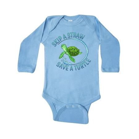 

Inktastic Skip a Straw Save a Turtle with Cute Green Sea Turtle Gift Baby Boy or Baby Girl Long Sleeve Bodysuit