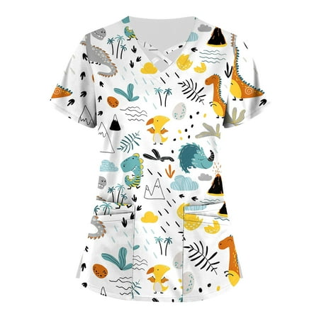 QWANG Plus Size Cute Printed Scrub Working Uniform Tops For Women Cross V-Neck Short Sleeve Fun T-Shirts Workwear Tee With Pockets
QWANG Plus Size Cute Printed Scrub Working Uniform Tops For Women Cross V-Neck Short Sleeve Fun T-Shirts Workwear Tee With Pockets