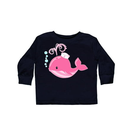 Inktastic Cute Pink Whale in Nautical Hat Gift Toddler Boy or Toddler Girl Long Sleeve T-Shirt