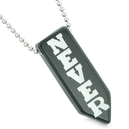 Never Give Up Reversible Amulet Balance Powers Yin Yang Arrowhead Black Agate Pendant 22 inch Necklace