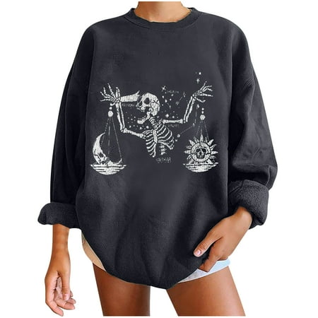 Ichuanyi Womens Fall Tops Clearance Women Skull Print Loose O-Neck Long-Sleeved Fleece Oversized Sweatshirt Pullover
Ichuanyi Womens Fall Tops Clearance Women Skull Print Loose O-Neck Long-Sleeved Fleece Oversized Sweatshirt Pullover