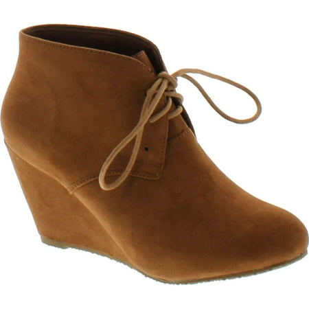 ANNA SALLY-5 Womens Adorable Almond Toe Lace up Wedge Ankle Bootie Camel 10