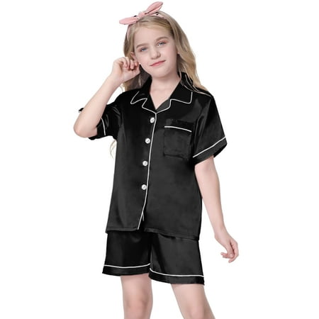 Kids Satin Pajamas 2 Pcs Sleepwear Short Sleeve Silk Satain Summer Pajama Set for Teen Girls and Boys Black 11-12 Years = Tag 160
Kids Satin Pajamas 2 Pcs Sleepwear Short Sleeve Silk Satain Summer Pajama Set for Teen Girls and Boys Black 11-12 Years = Tag 160