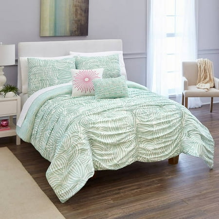 Better Homes and Gardens Ruched Leaves 5-Piece Comforter Set, Green