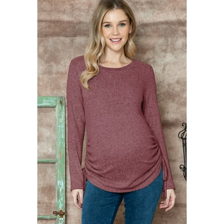 

Women s Maternity Side Shirring Long Sleeve Top with Round Neck