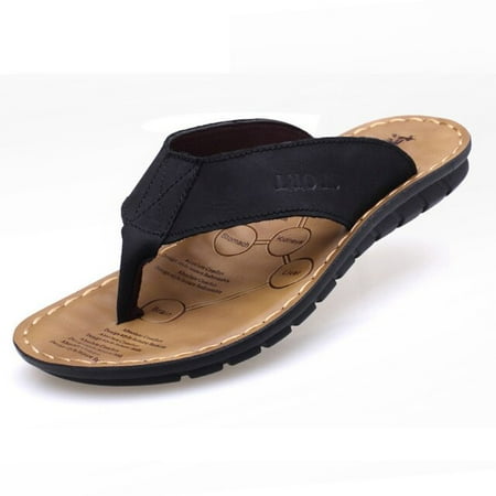 2022 Summer Shoes Men Slippers Genuine Leather Beach Slippers Mens Flip Flop Sandals Summer Men Shoes Male Flip Flops A673