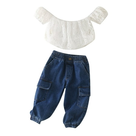 Toddler Girls Off Shoulder Lace T-Shirt Tops Denim Pants Trousers Outfits Kids Child Clothing Streetwear Dailywear Outwear
Toddler Girls Off Shoulder Lace T-Shirt Tops Denim Pants Trousers Outfits Kids Child Clothing Streetwear Dailywear Outwear