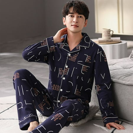 

PIKADINGNIS Autumn Winter Mens Cotton Pajamas Button Lapel Sleepwear Simple Pajama Sets Casual Sleep&Lounge Pyjamas 3XL 4XL Male Pijama