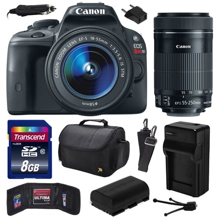 Canon EOS Rebel SL1 Digital SLR with 18-55mm STM and EF-S 55-250mm f\/4-5.6 IS STM Lens with 8GB Memory + Large Case + Extra Battery + Charger + Memory Card Wallet + Cleaning Kit 8575B003 Canon EOS Rebel SL1 Digital SLR with 18-55mm STM and EF-S 55-250mm f\/4-5.6 IS STM Lens with 8GB Memory + Large Case + Extra Battery + Charger + Memory Card Wallet + Cleaning Kit 8575B003