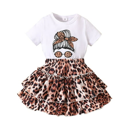 Cute Summer Toddler Girls Outfits Set New Girl Head Print Short Sleeved T Shirt + Leopard Print Skirt Fashion Girl Suit For 5-6 Years
Cute Summer Toddler Girls Outfits Set New Girl Head Print Short Sleeved T Shirt + Leopard Print Skirt Fashion Girl Suit For 5-6 Years