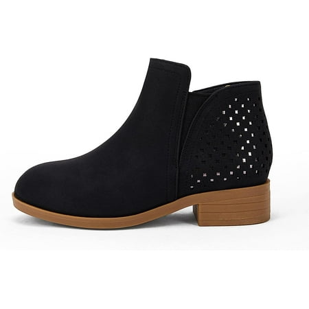 Girls Ankle Boots Slip On Perforated Almond Toe Western Booties For Toddlers/Little Kids/Big Kids