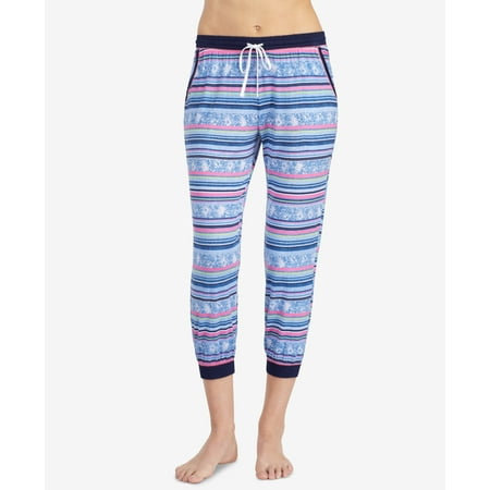 Layla Womens Striped Contrast Trim Cropped Pajama Pant