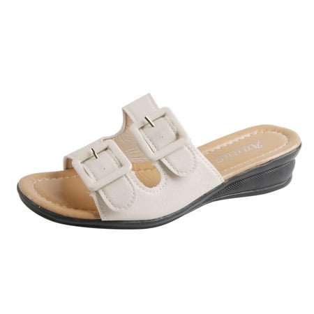 Cathalem Ladies Fashion Summer Leather Belt Buckle Decoration Open Toe Slope Heel Sandals White 39
Cathalem Ladies Fashion Summer Leather Belt Buckle Decoration Open Toe Slope Heel Sandals White 39