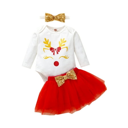 Nokpsedcb 3PCS Infant Newborn Baby Girls Christmas Suit Set Christmas Deer Print O-Neck Long Sleeve Romper+ Bowknot Skirt+ Headband White Elk Head 6-9 Months
Nokpsedcb 3PCS Infant Newborn Baby Girls Christmas Suit Set Christmas Deer Print O-Neck Long Sleeve Romper+ Bowknot Skirt+ Headband White Elk Head 6-9 Months