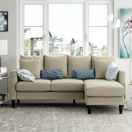Dorel Living Keaton Reversible Sectional with Pillows, Beige