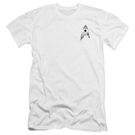 Trevco Sportswear CBS2561-PSF-4 Star Trek Discovery & Medical Badge-HBO Short Sleeve Adult 30-1 T-Shirt, White - Extra Large