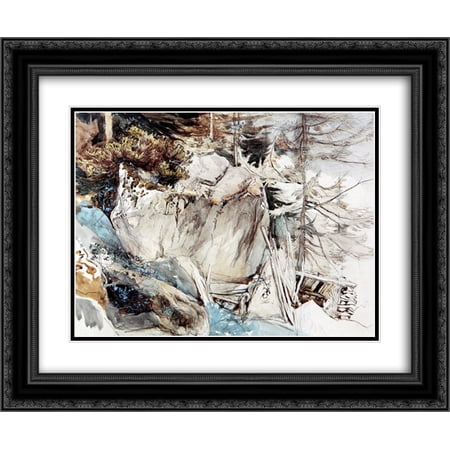 John Ruskin 2x Matted 24x20 Black Ornate Framed Art Print 'Mountain Rock and Alpine Rose '