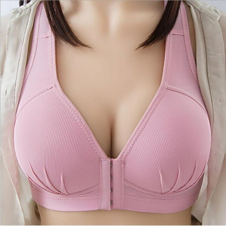 

Plus Size Push Up Bra Front Closure Solid Color Brassiere Bra 36-46 Wireless Underwear for Women 36 Pale Mauve