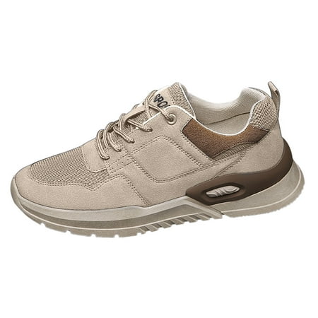 Mackneog Men s Running Shoes Men Low Top Breathable Running PU Casual Sport Shoes casual shoes for Men PU Khaki