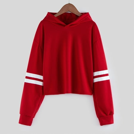 Hunpta Short Clothes Sleeve Hoodies Girls Kids Sweatshirts Long Hooded Pullover Striped Teen Tops Girls Tops